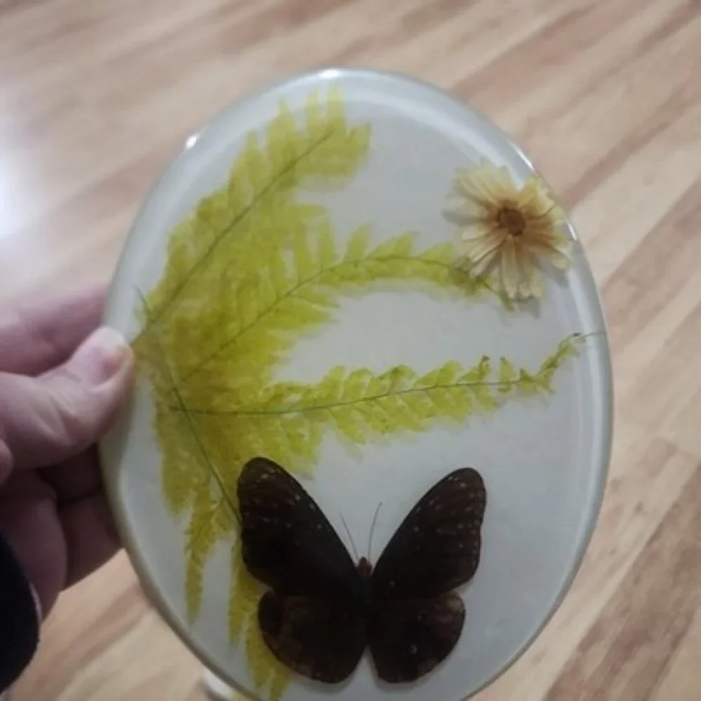 Vintage Lucite Acrylic Spoon Rest W/ trivet set Butterflies wildflowers MCM boho